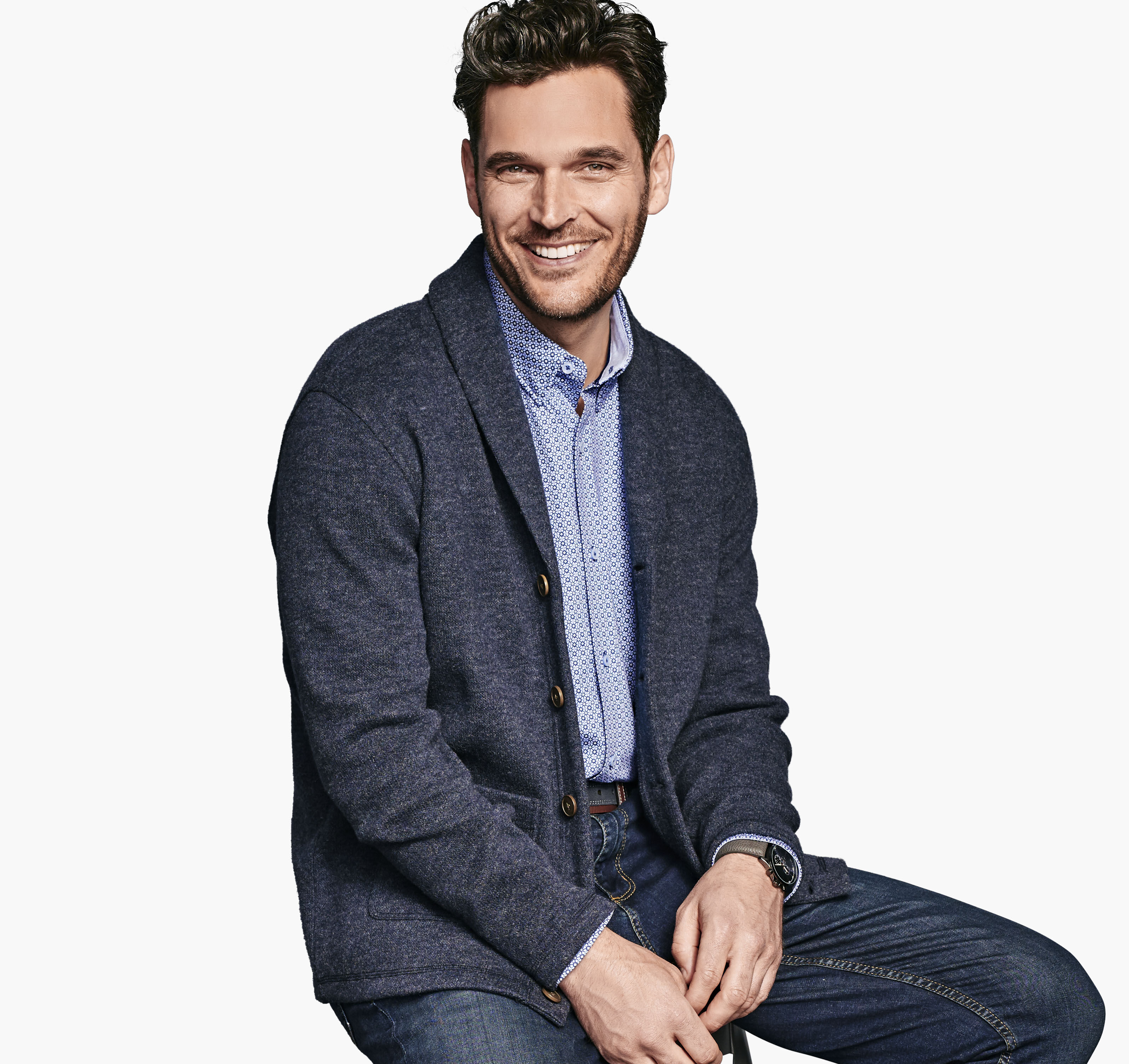 Men's Shawl-Collar Cardigan in Navy | Johnston & Murphy