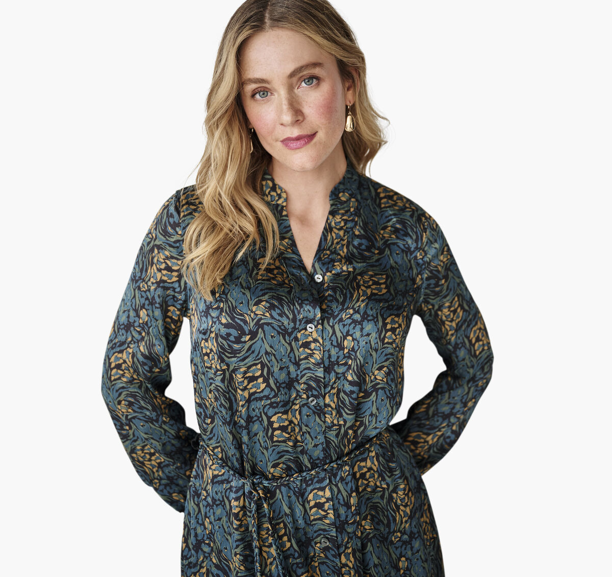 Printed Button-Front Long Dress image number null