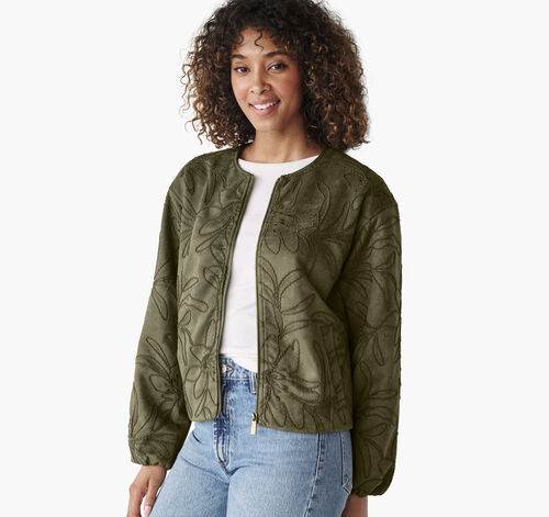 Faux-Suede Embroidered Jacket - Fern