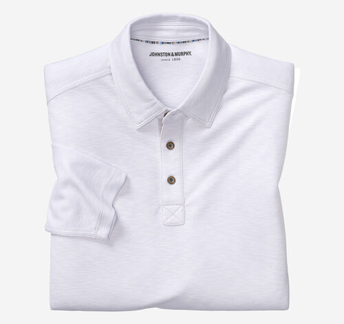 Vintage Slub Long-Sleeve Polo - White
