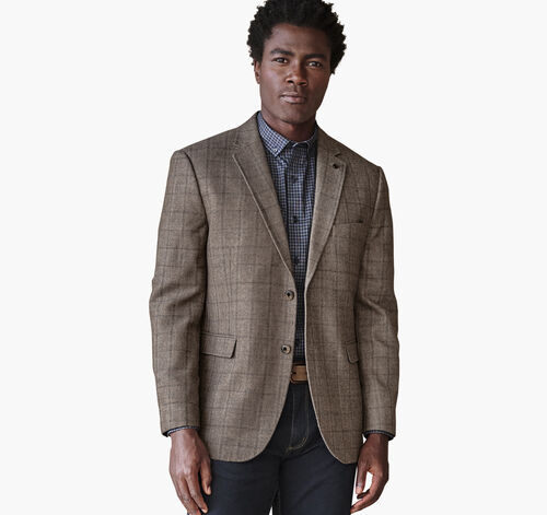 Townsend Dress Wool Blazer - Taupe Windowpane Plaid