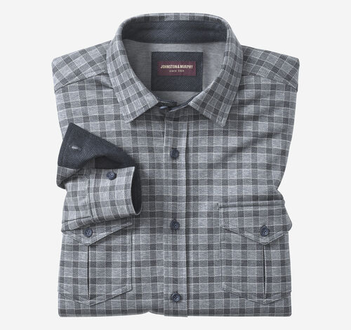 Button-Front Knit Shirt - Navy Gingham