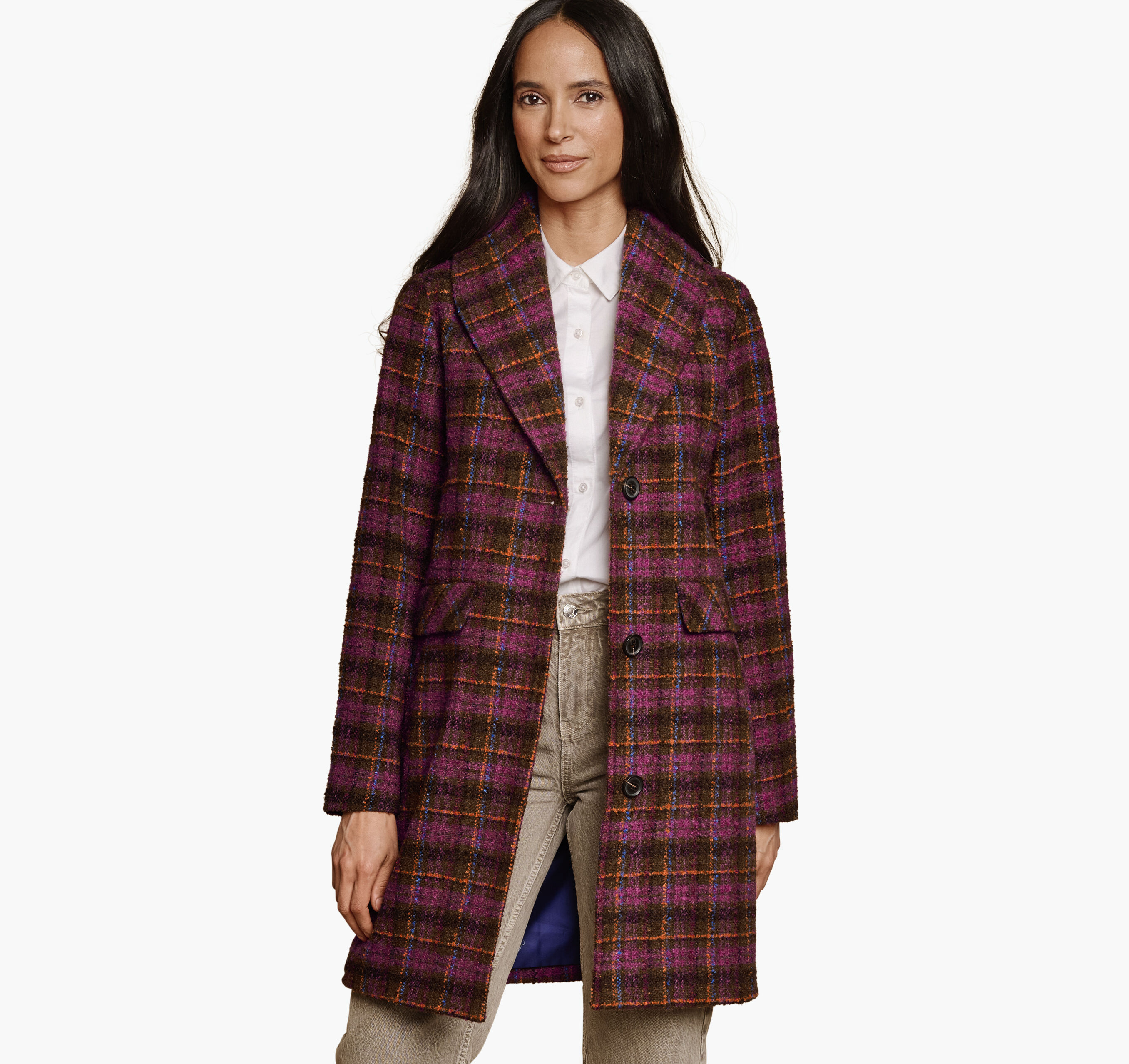 Women's Shawl Collar Plaid Coat | Johnston & Murphy