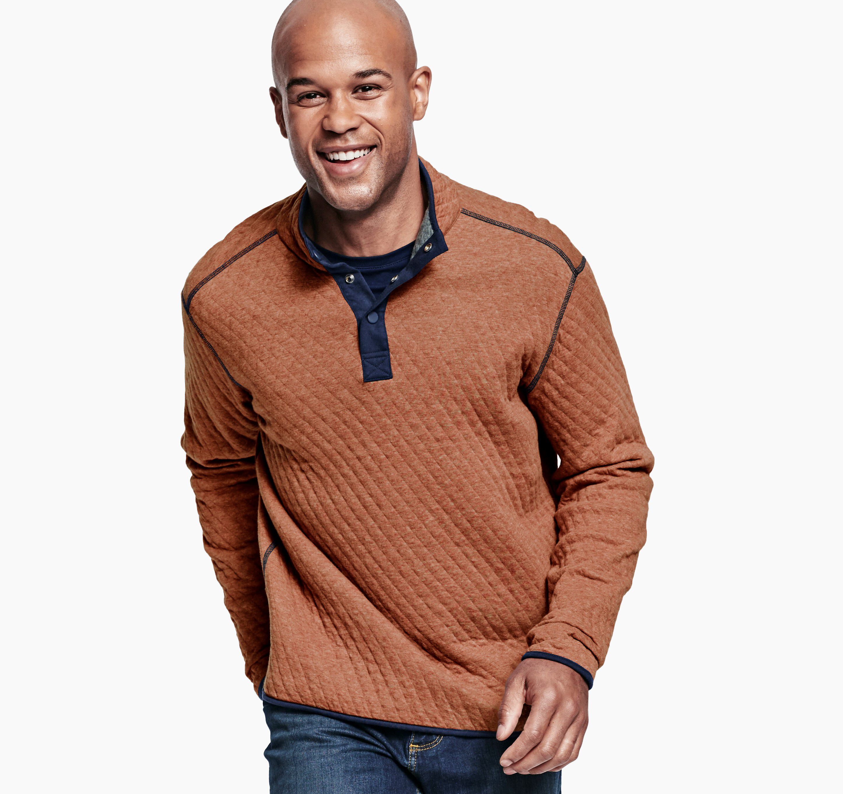 Men's Reversible Quarter-Snap in Rust/Navy Heather | Johnston & Murphy