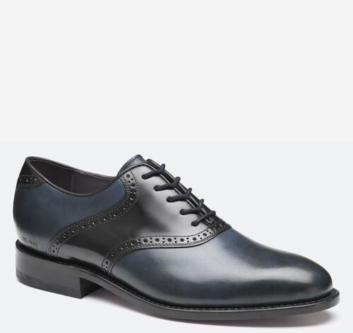 Melton Saddle - Navy/Black Full-Grain Leather