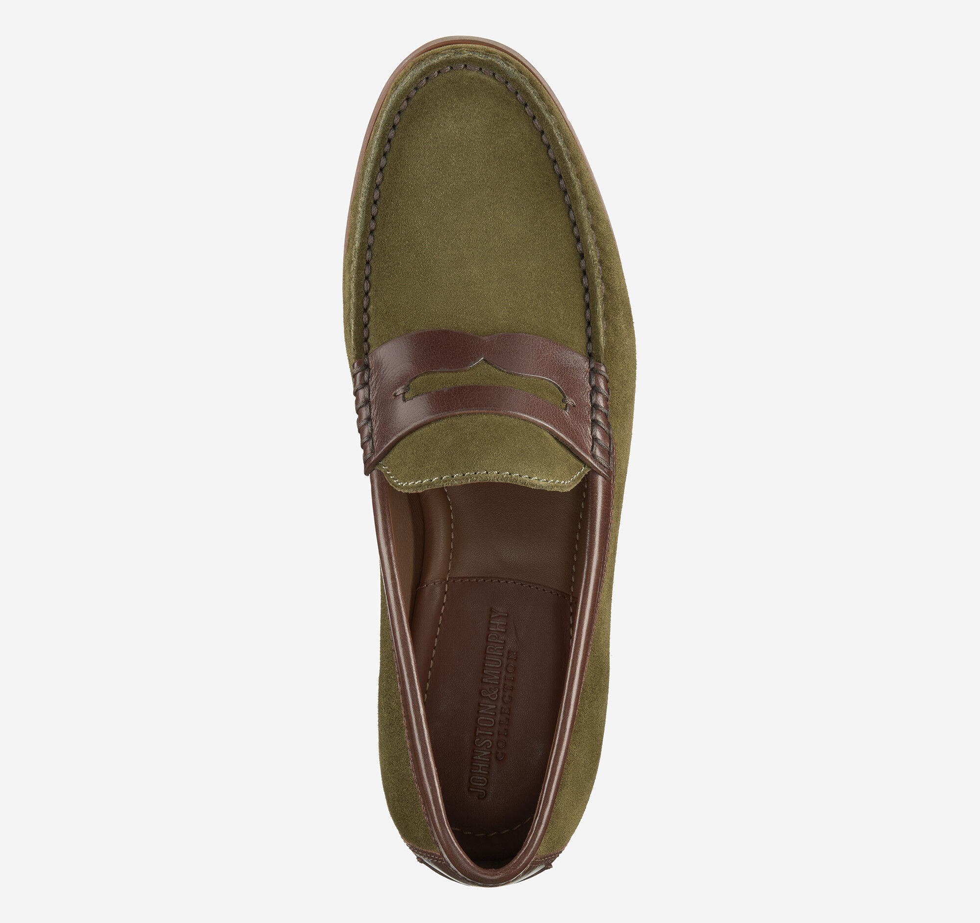 Men's Baldwin Penny Loafer in Olive Waxed English Suede/Brown Full