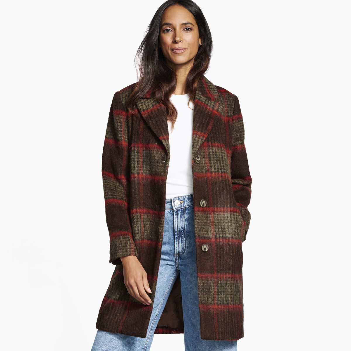 Brushed Plaid Coat image number null