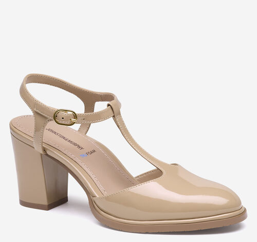 Amy T-Strap Pump - Nude Patent Leather