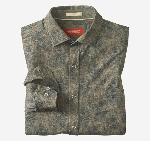 XC+&trade; Motion Long-Sleeve Print Knit Shirt - Olive Paisley