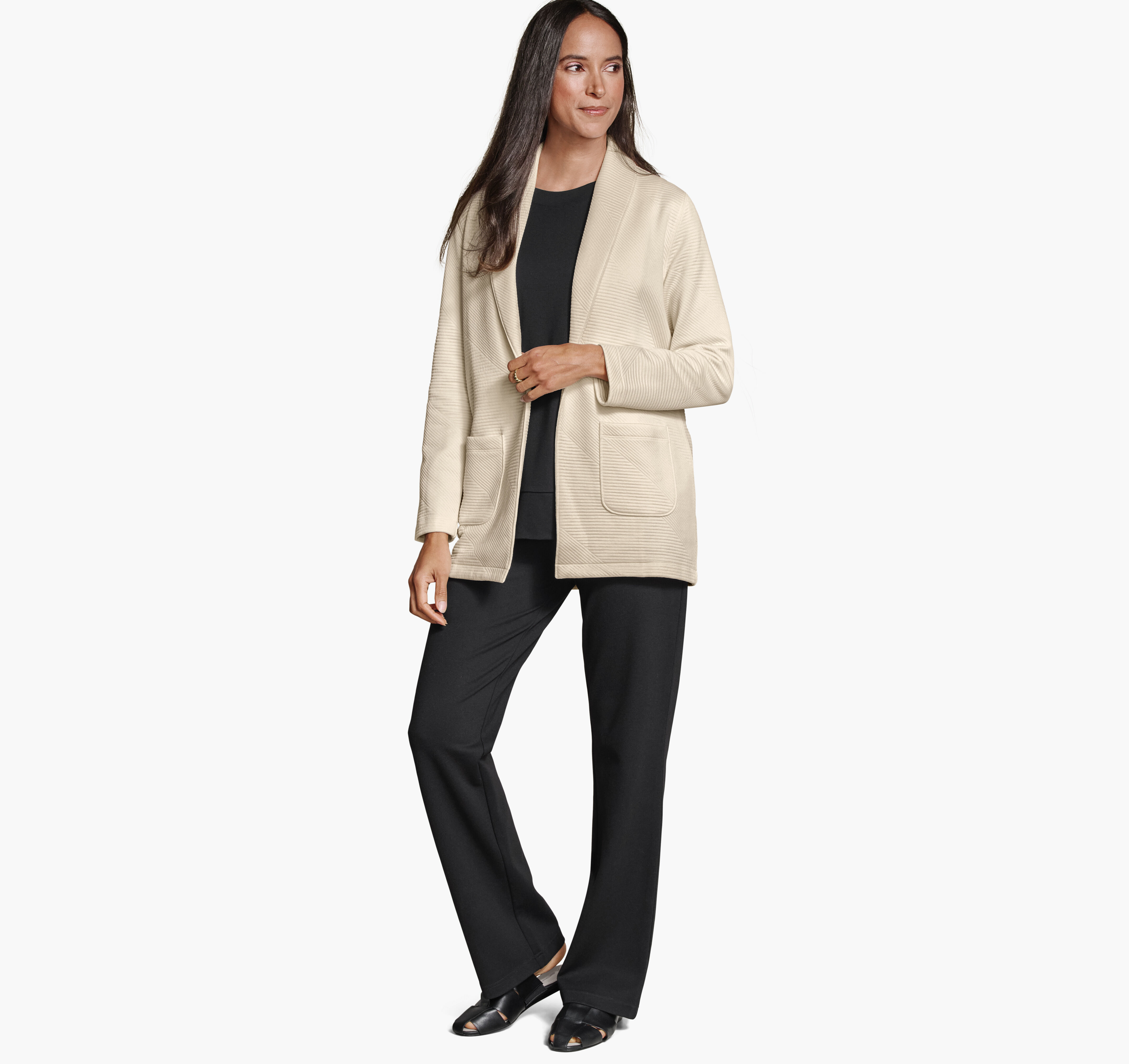 Diagonal Quilted Shawl-Collar