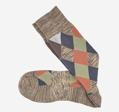 First in Comfort Socks - Khaki Multi Argyle