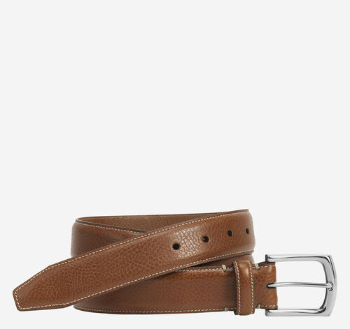 Topstitched Leather Belt - Tan