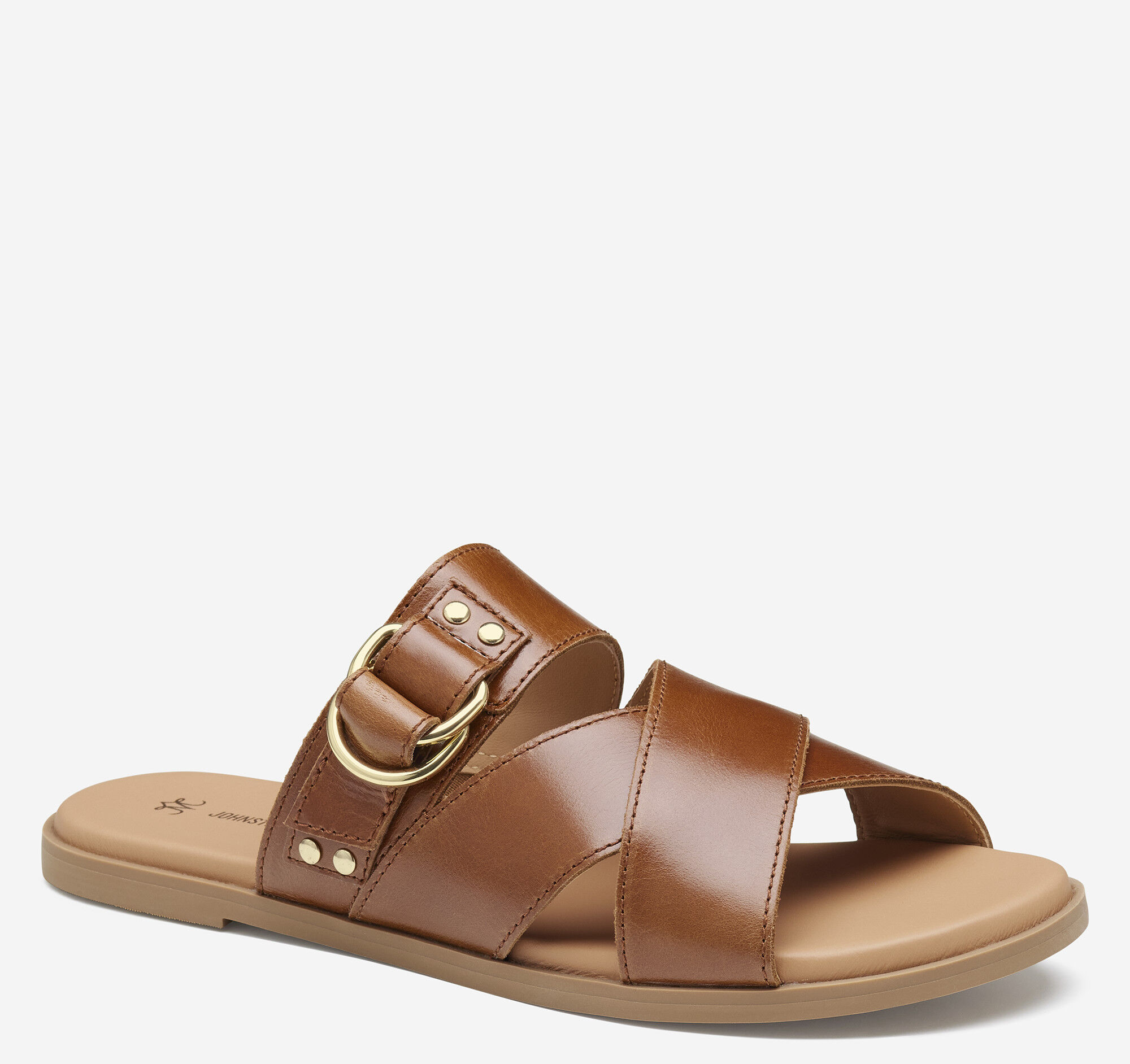 Women's Shayla Cross-Band Slide in Cognac Calfskin | Johnston & Murphy