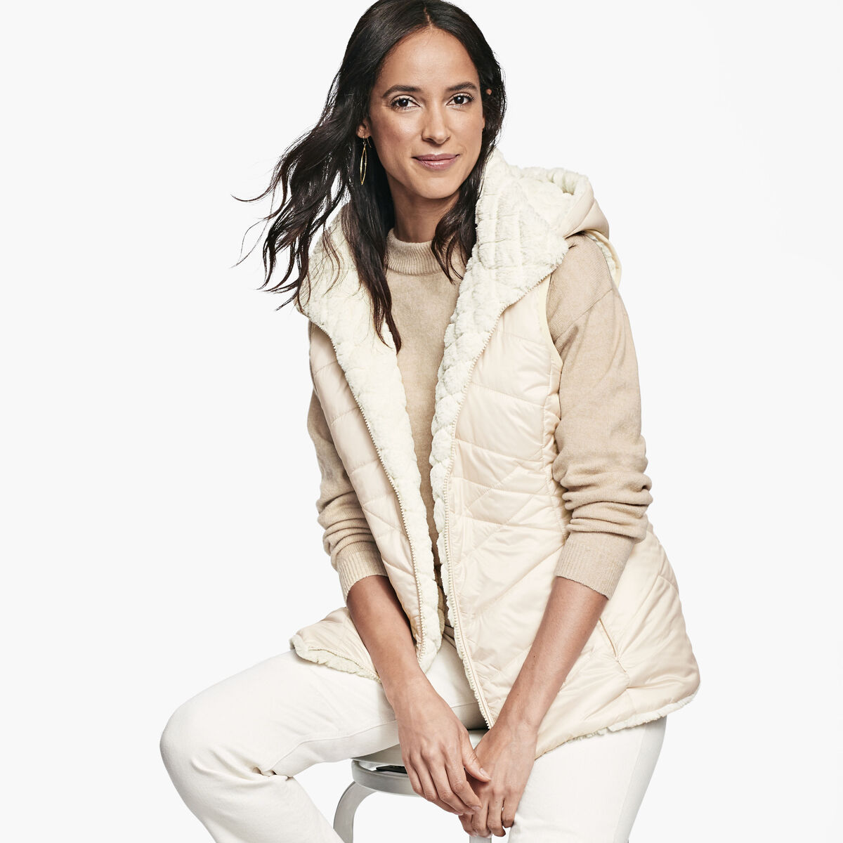 Reversible Faux-Fur Hooded Vest image number null