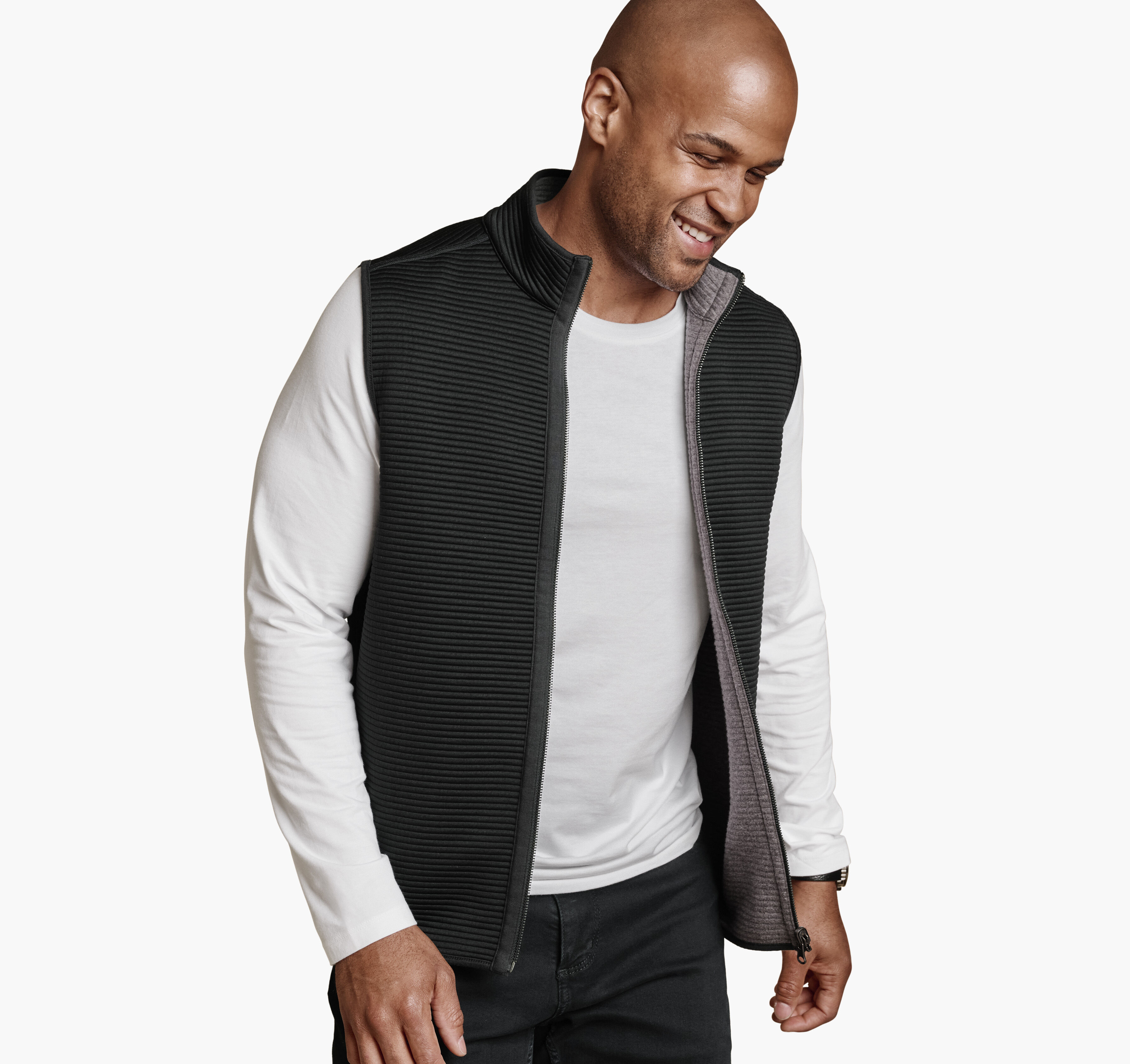 Men's Reversible Channel Quilted Vest in Gray Heather/Black