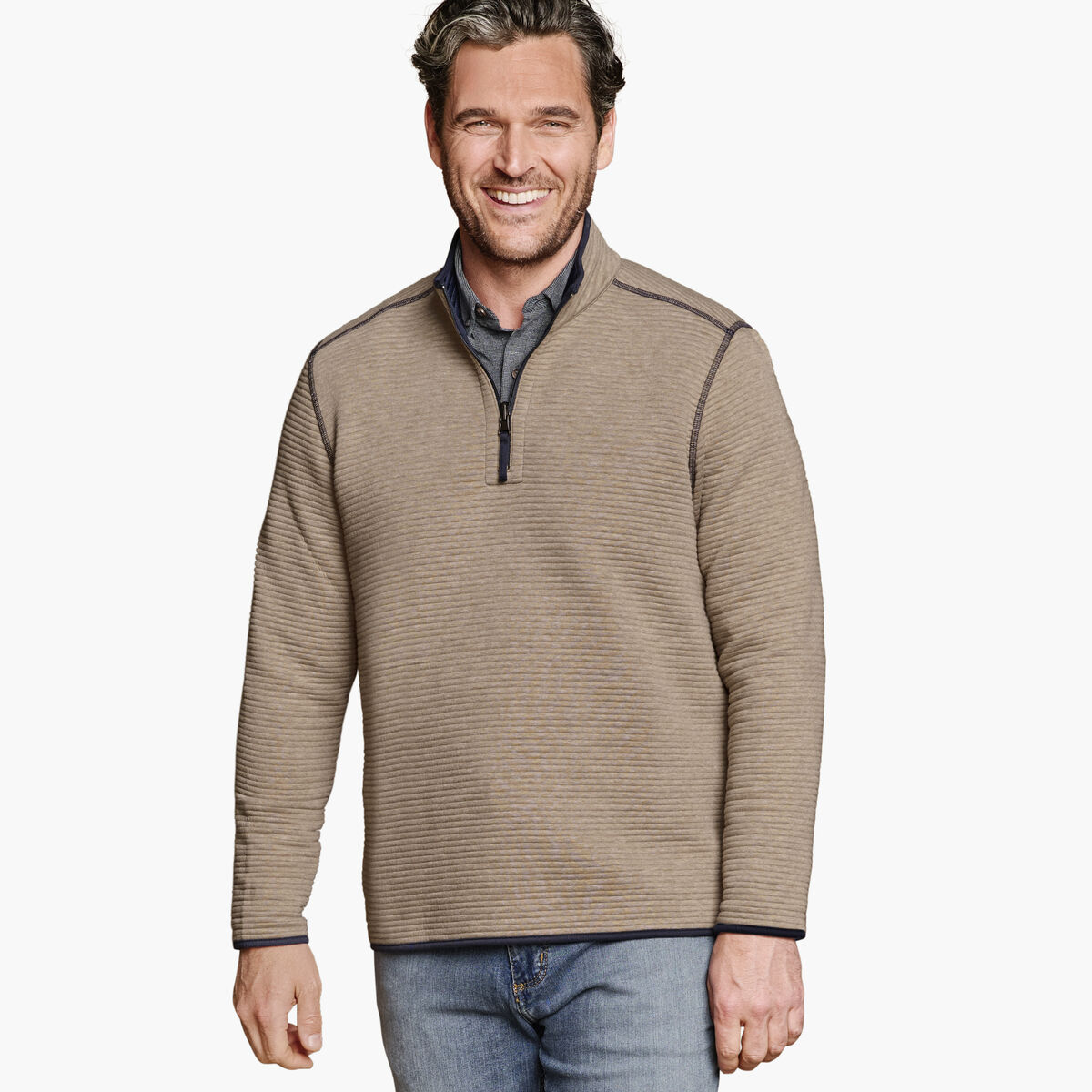 Reversible Channel-Quilted Quarter-Zip image number null