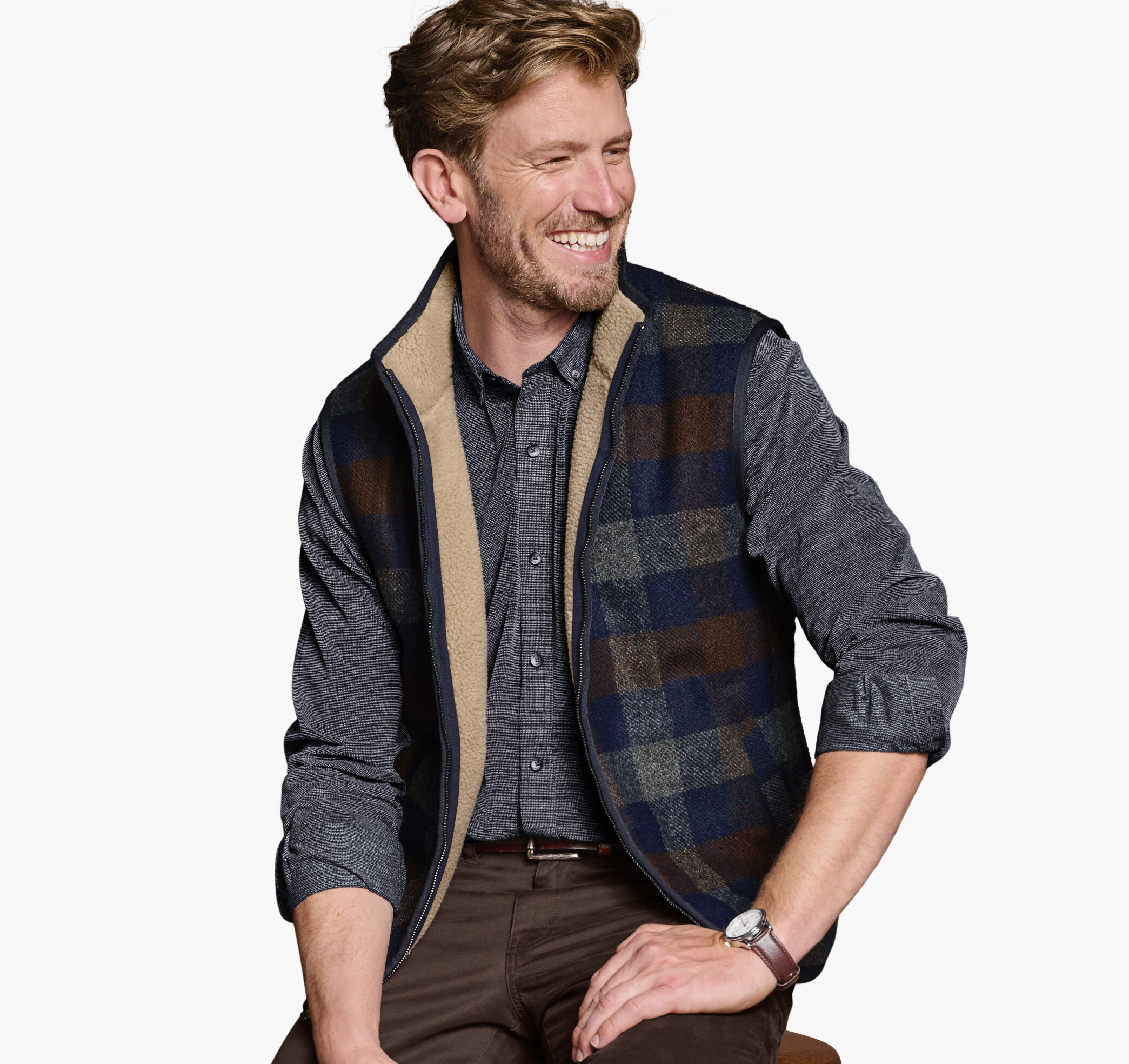 Plaid Sherpa-Lined Vest