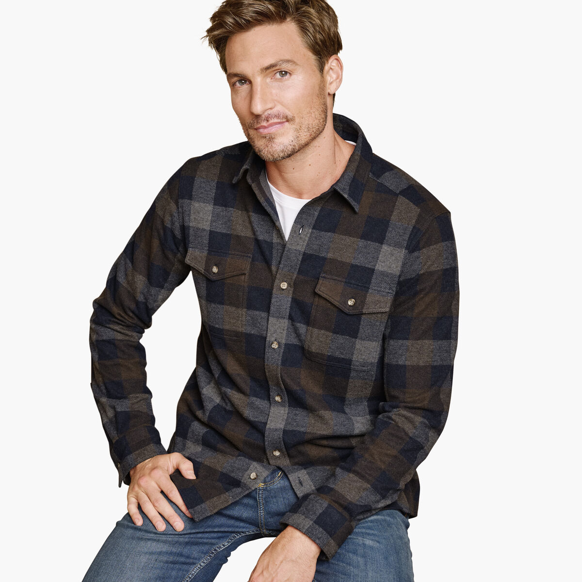 Brushed Button-Front Knit Shirt image number null