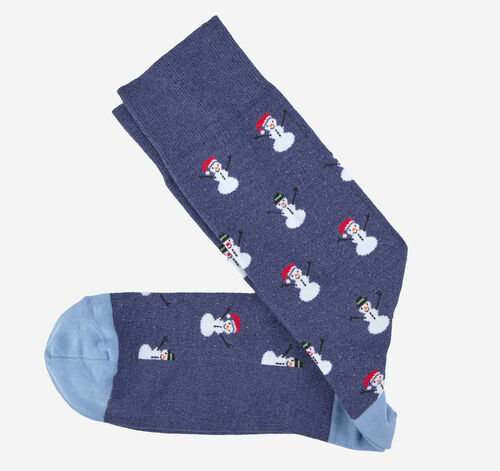 Pima Cotton Holiday-Themed Socks - Denim Snowman