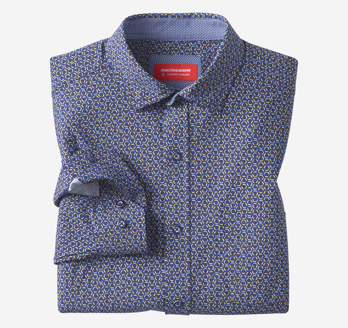 XC+&trade; Motion Long-Sleeve Print Knit Shirt - Navy Multi Hexagon Outline