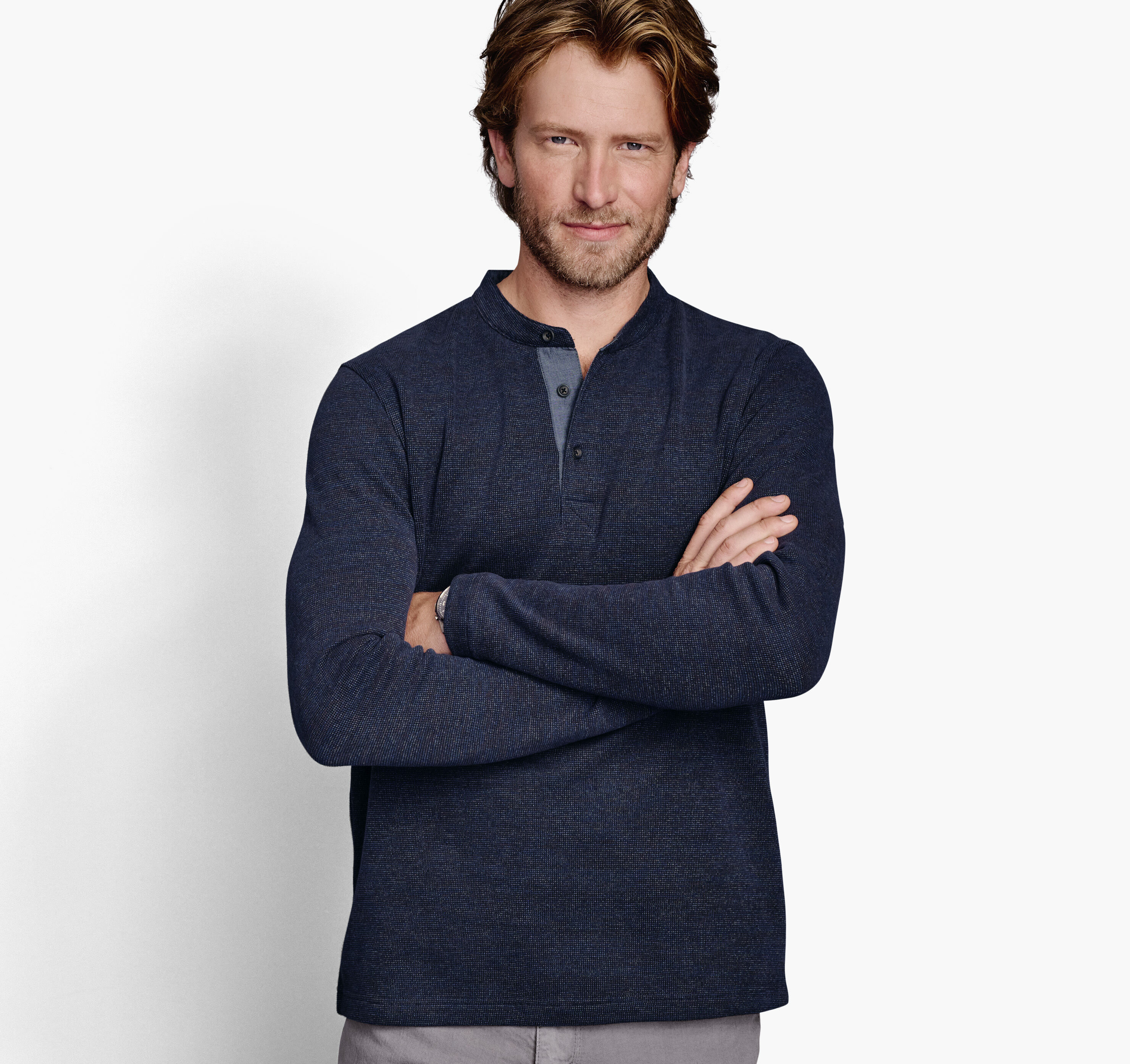 Men's Textured Henley in Navy | Johnston & Murphy
