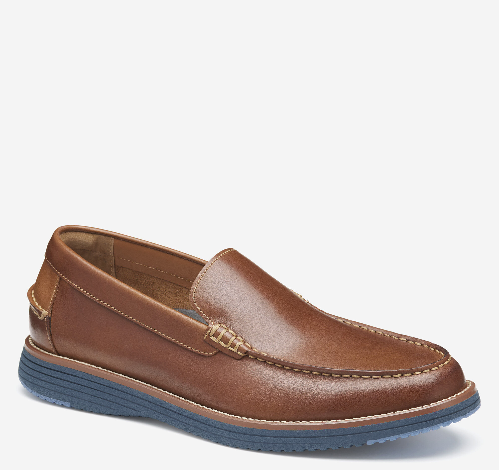 Men's Upton Venetian Loafer in Tan Full Grain/Blue Sole | Johnston