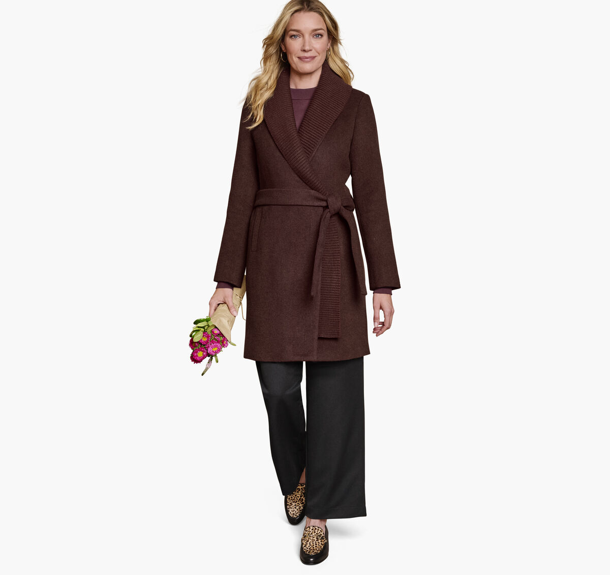 Wool-Blend Coat with Removable Knit Collar image number null
