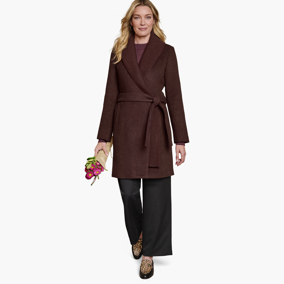 Wool-Blend Coat with Removable Knit Collar image number null