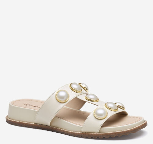 Chandler Embellished Slide - Bone Glove Leather