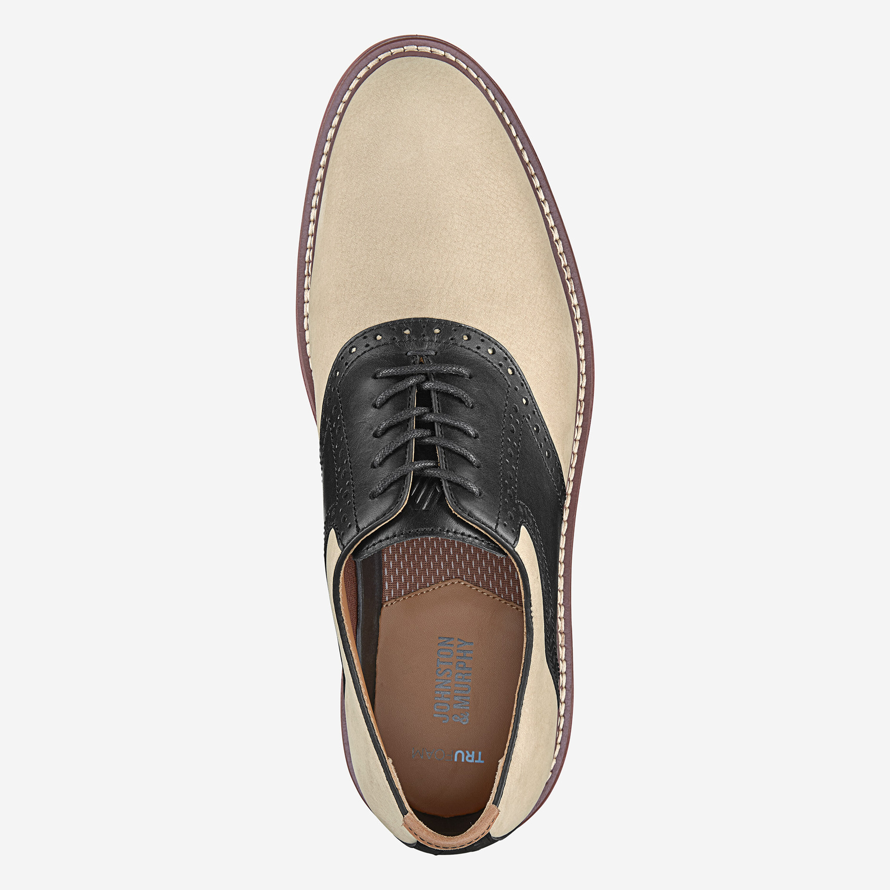 NEW JOHNSTON & MURPHY men\'s upton saddle shoe in taupe nubuck/black full grain Men main image 2