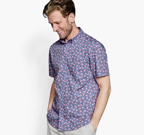 Printed Cotton Short-Sleeve Shirt - Blue Flamingo