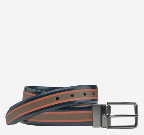 Reversible Printed Leather Belt - Navy/Rust/Brown