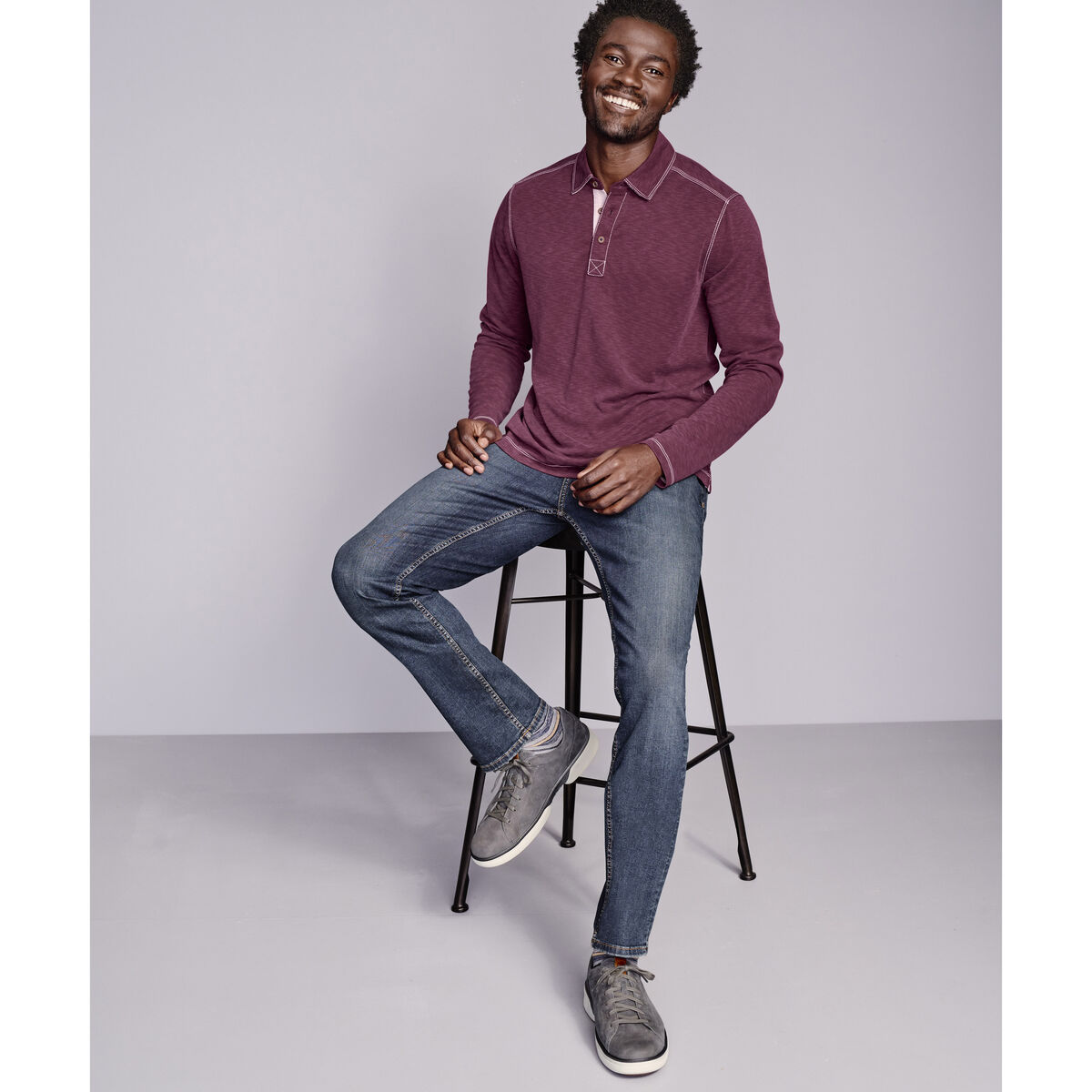 Vintage Slub Long-Sleeve Polo image number null