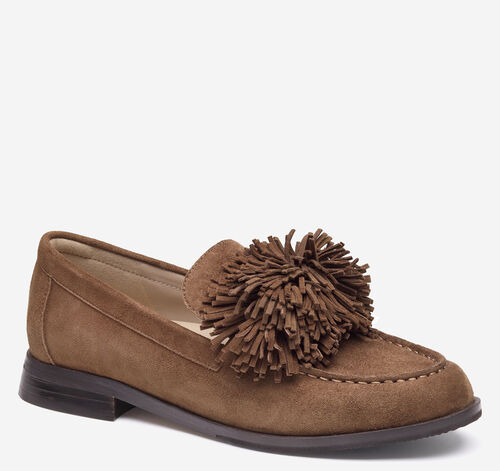 Gillian Pom-Pom Loafer - Brown Kid Suede