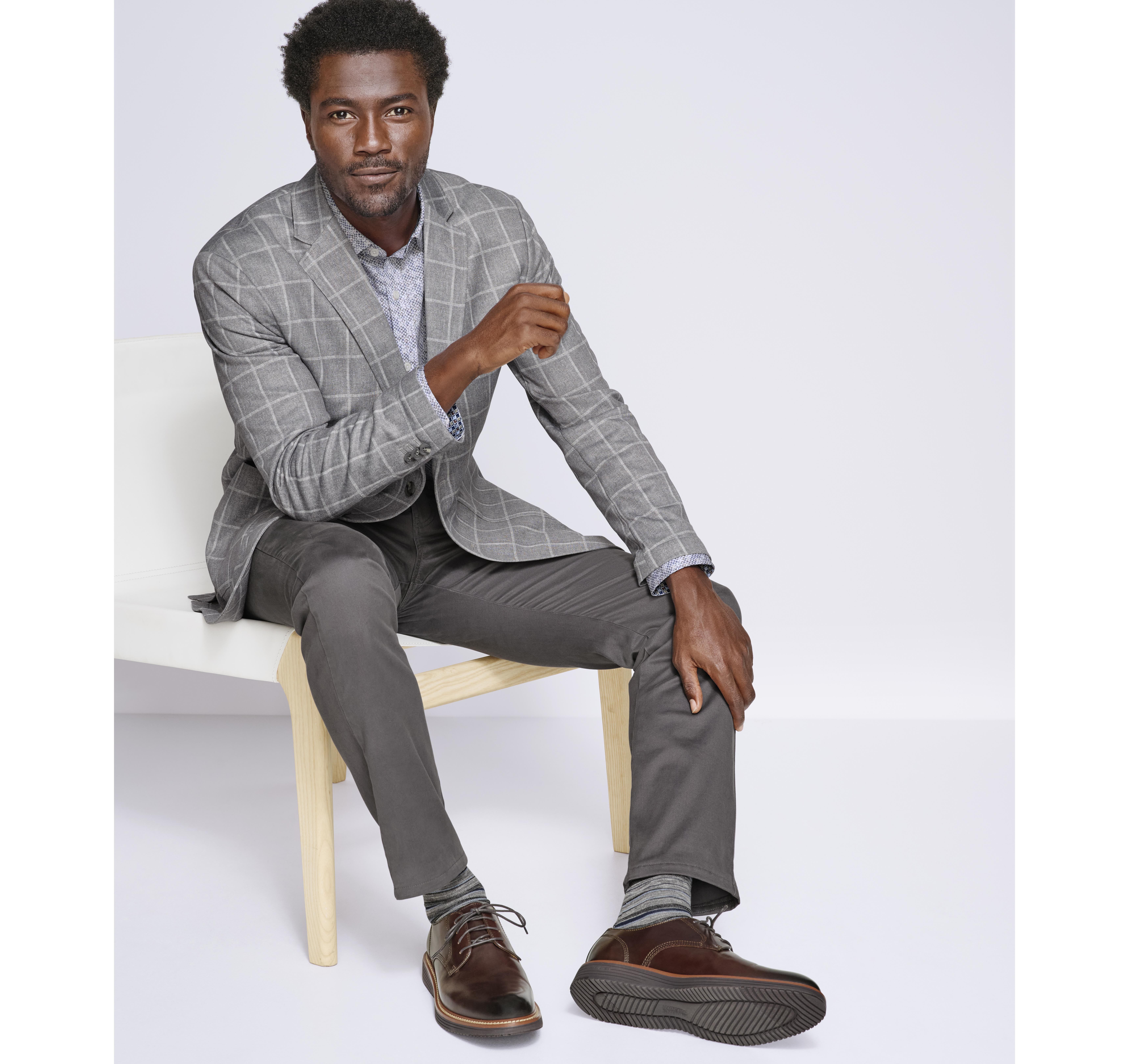 Men's XC Flex® Pinnacle Knit Blazer in Gray Plaid | Johnston & Murphy