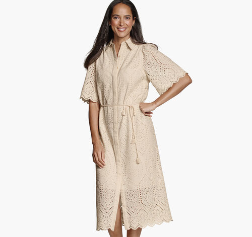 Flutter-Sleeve Eyelet Dress - Blush