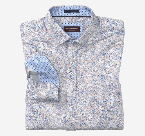 Printed Cotton Shirt - White Dotted Paisley