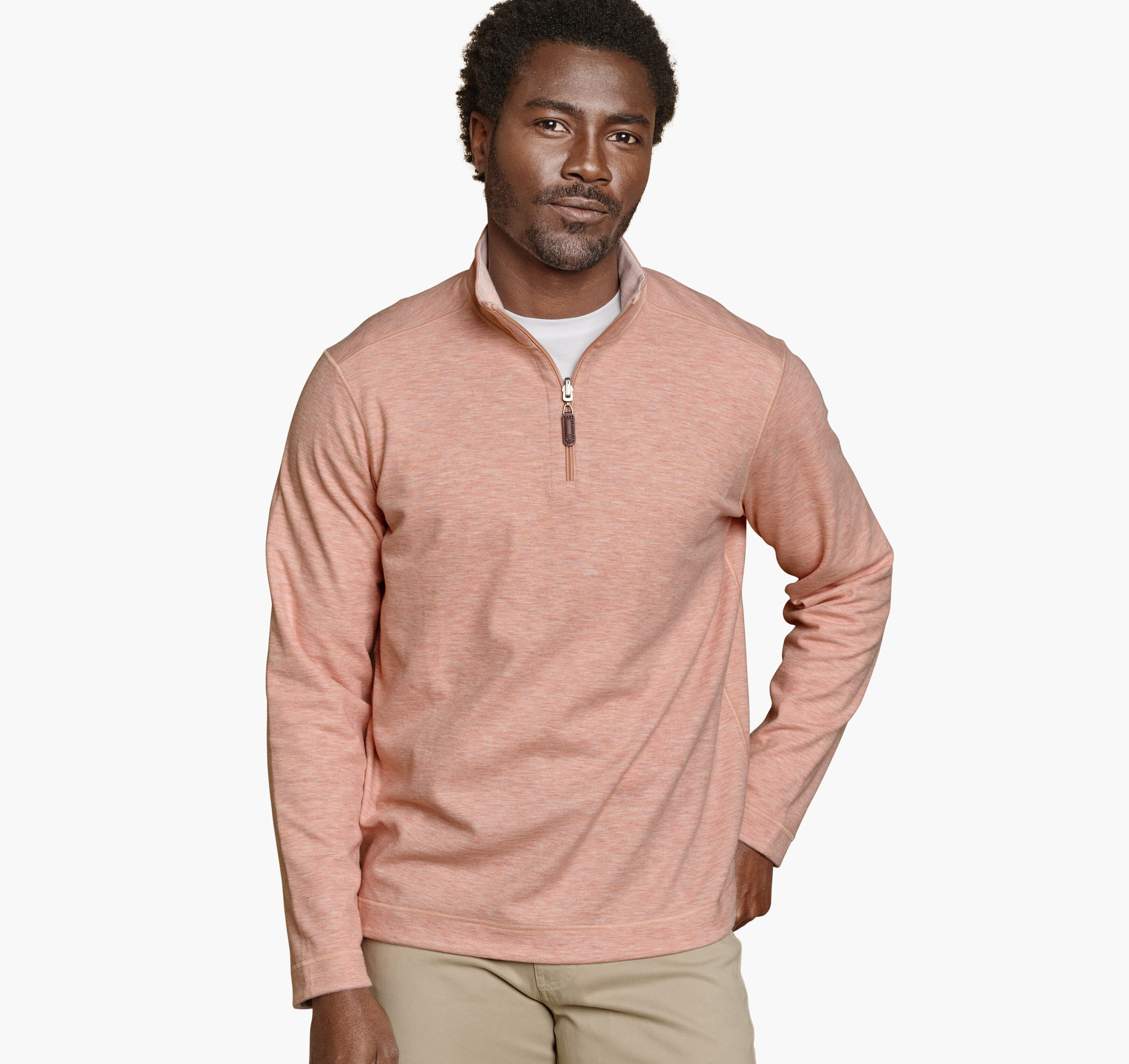 Men's Icon Reversible Solid Quarter-Zip in Peach/White | Johnston