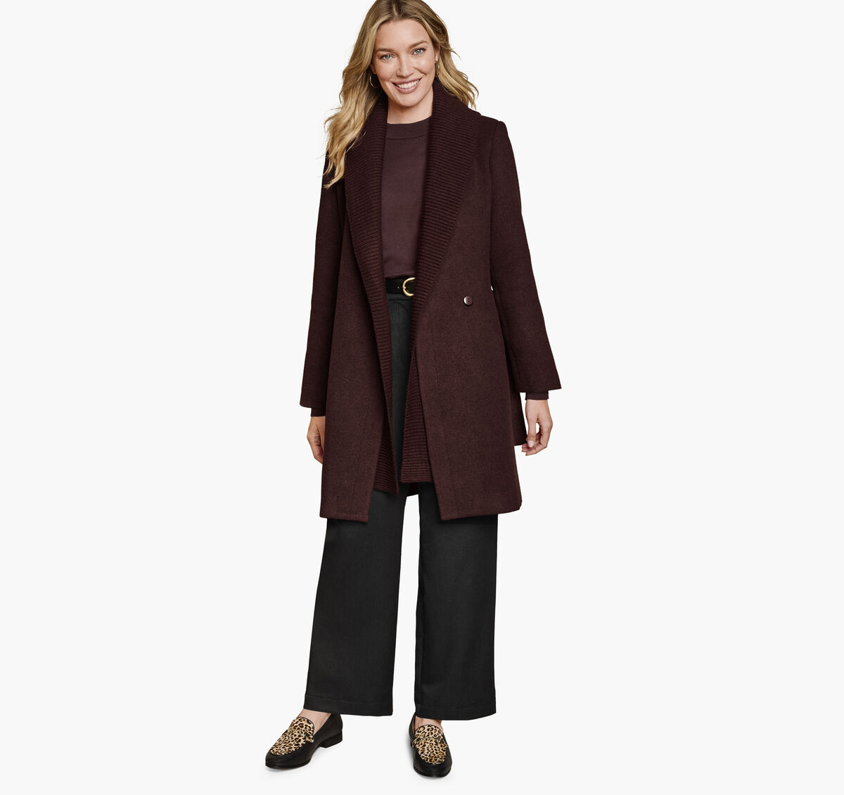 Wool-Blend Coat with Removable Knit Collar image number null