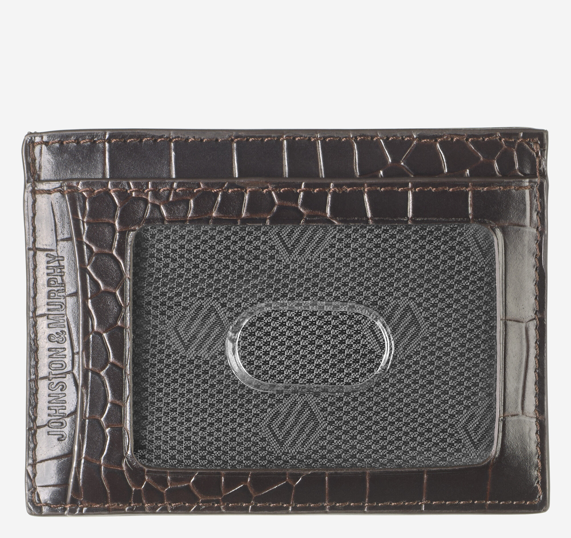 Men's Croc-Embossed Weekender Card Wallet in Mahogany | Johnston