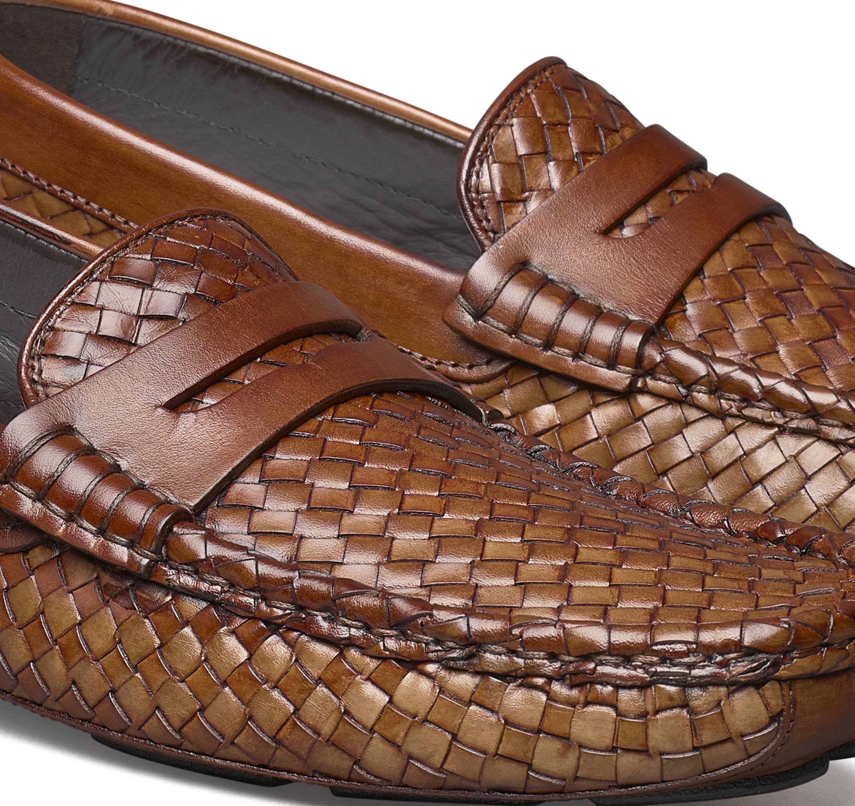 Johnston & Murphy Loafers Men’s 8 Brown Woven Genuine Leather Basket Weave Johnston & Murphy Baldwin Driver Woven Slip-On Tan Sheepskin  main image 3