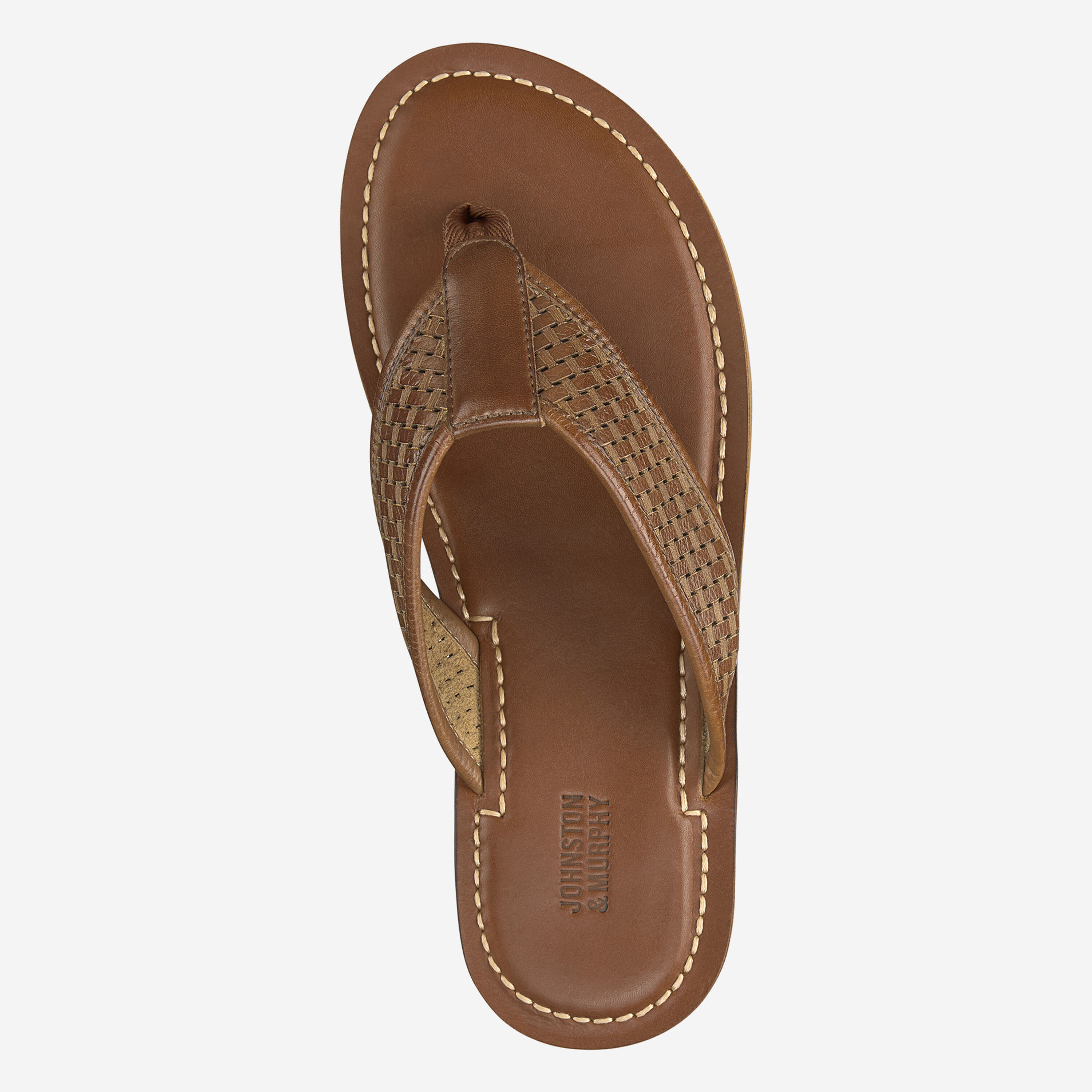 NWoB Johnston & Murphy Norris Thong Sandals Cushioned Brown Leather The North Shore Leather Flip Flop – StockyardX, The Leather  main image 2