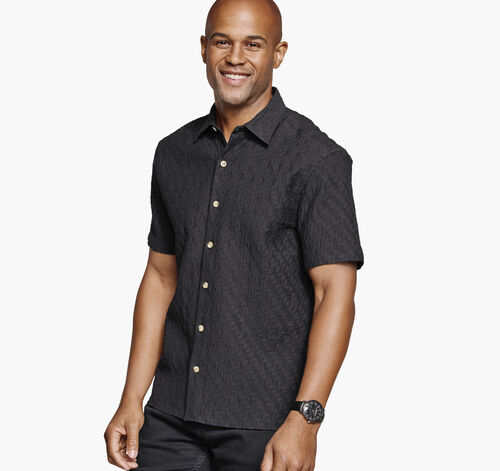 Monterey Textured Short-Sleeve Shirt - Black Diagonal Bar