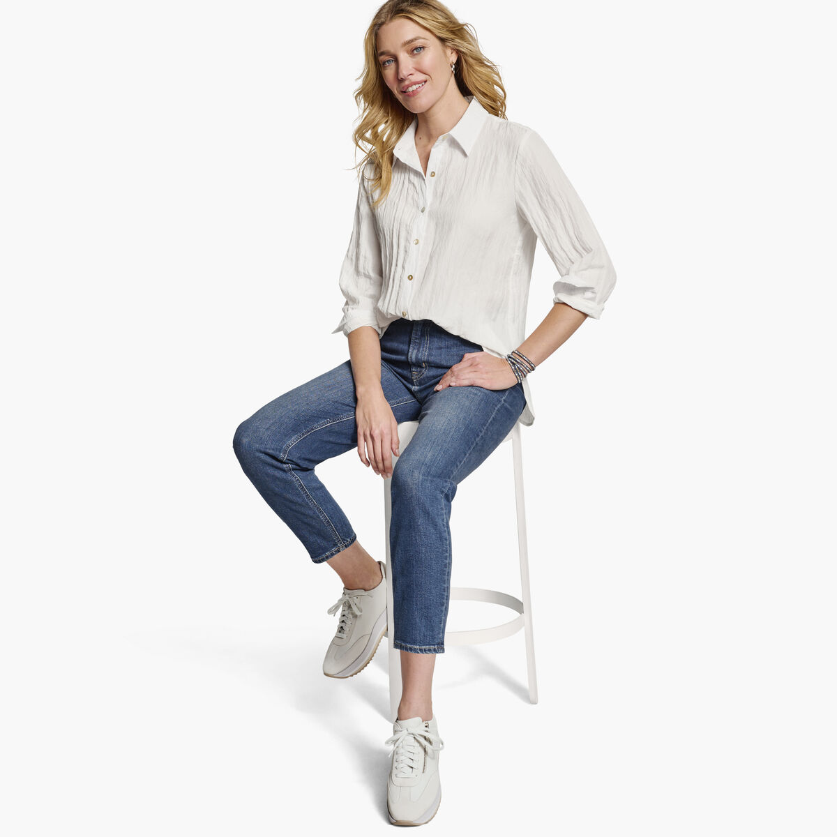 Crinkle Button-Front Shirt image number null