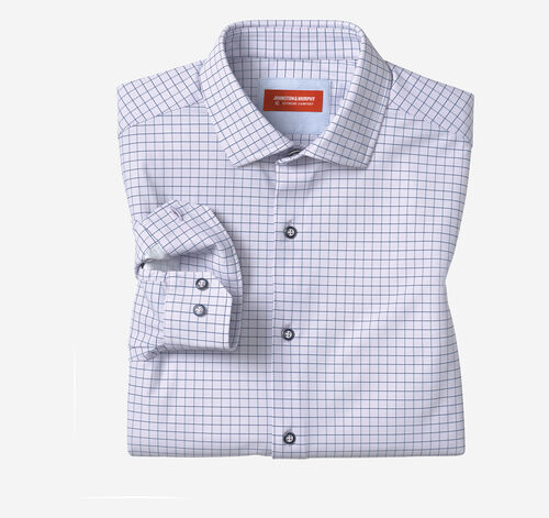 XC+&trade; Motion Long-Sleeve Dress Knit Shirt - Purple/Navy Dotted Windowpane