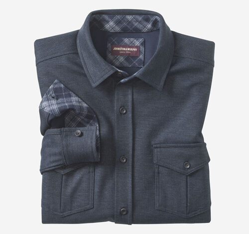 Button-Front Knit Shirt - Navy Mini Gingham