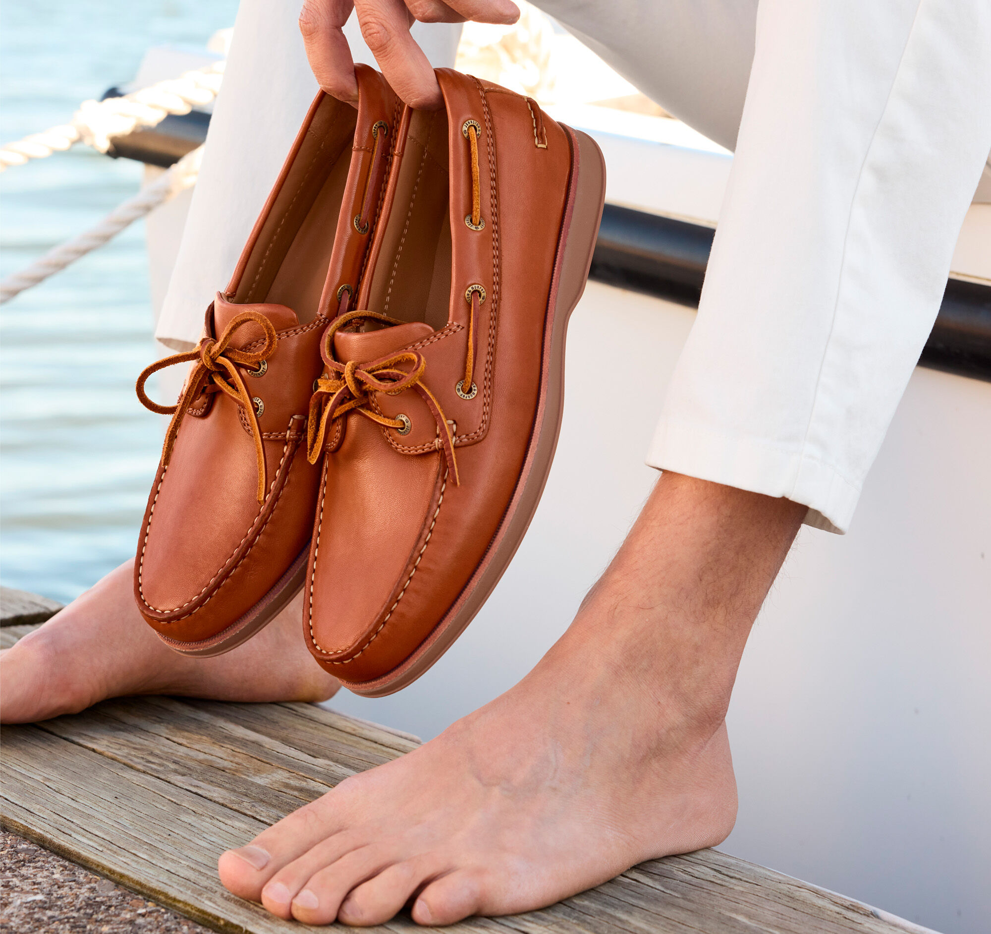 Men's Monaco 2-Eye Boat Shoe in Tan Glove Leather | Johnston & Murphy