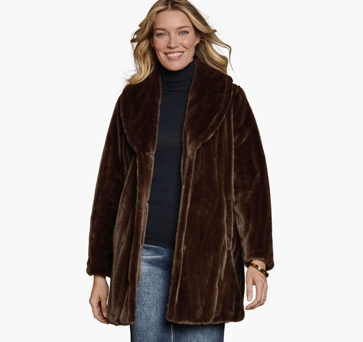 Textured Faux-Fur Coat image number null