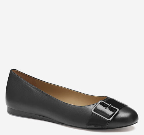 Claire Belted Flat - Black Glove Leather/Patent