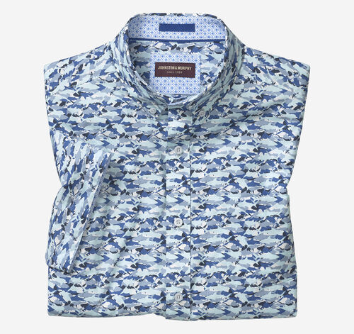 Printed Cotton Short-Sleeve Shirt - Blue Hidden Shark